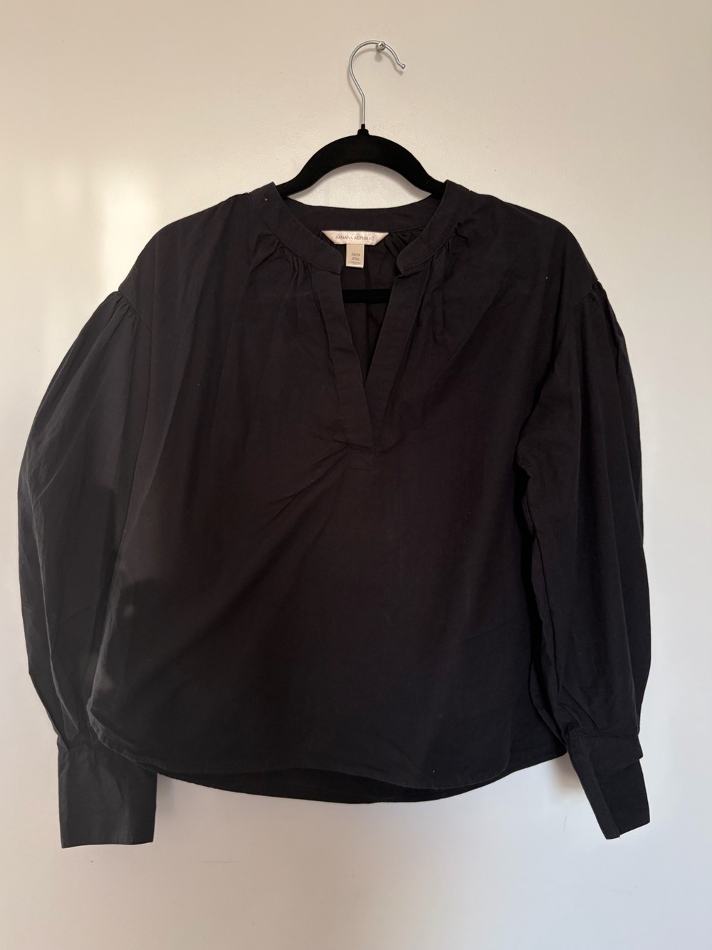 Banana Republic Puff Sleeve Black Poplin Blouse - Size XS